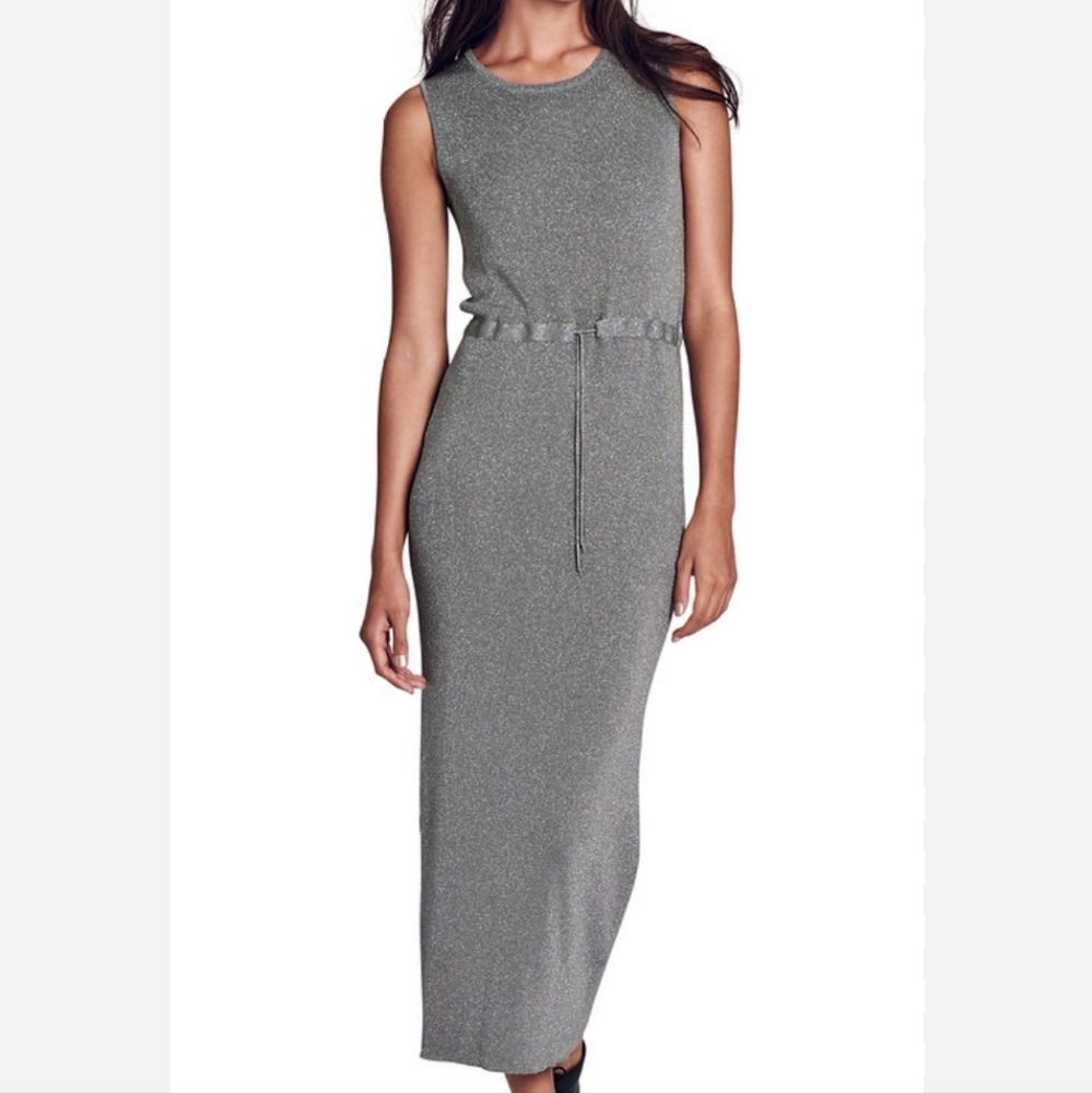 Bitte Kai Rand Gray Metallic  Sleeveless Maxi Dress Size S
